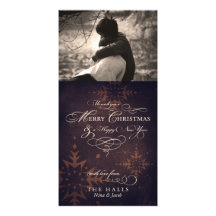Vintage Brown Snowflake Christmas Photo Card