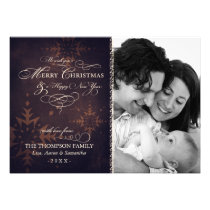 Vintage Brown Snowflake Christmas Photo Card invitations