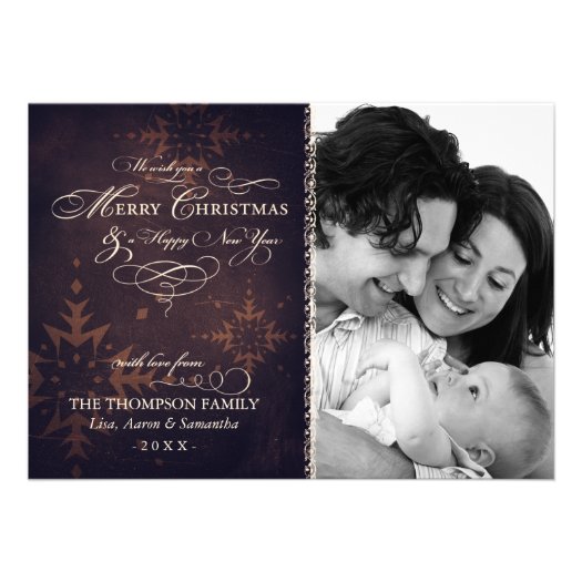 Vintage Brown Snowflake Christmas Photo Card