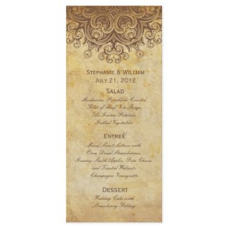 Vintage Brown Wedding Menu Rack Card