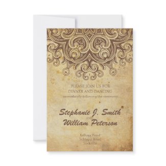 Vintage Brown Wedding Reception Card Custom Invitation