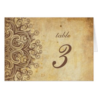 Vintage Brown Wedding Table Number Greeting Card