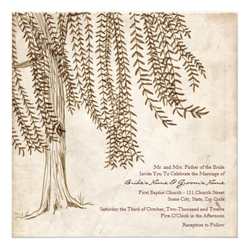 Vintage Brown Willow Tree Wedding Invitation