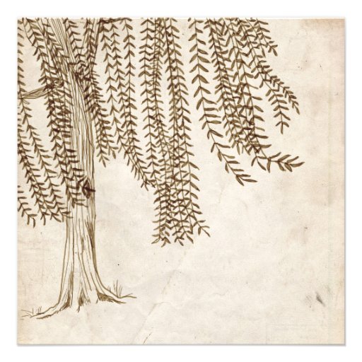 Vintage Brown Willow Tree Wedding Invitation