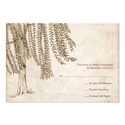 Vintage Brown Willow Tree Wedding RSVP Custom Invites