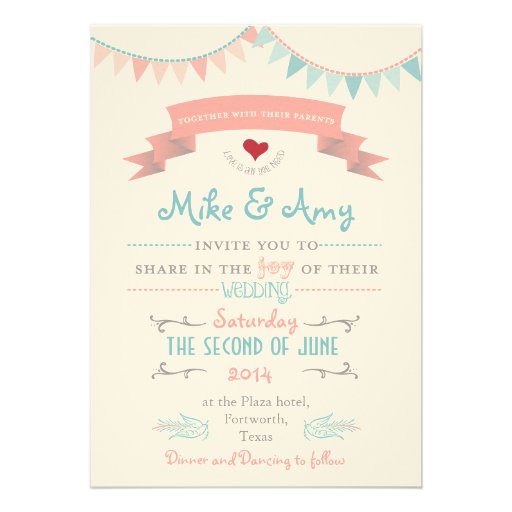 Vintage Bunting Whimsical Wedding Invitation