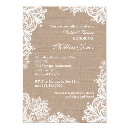 Vintage Burlap and Lace Bridal Shower Invitation