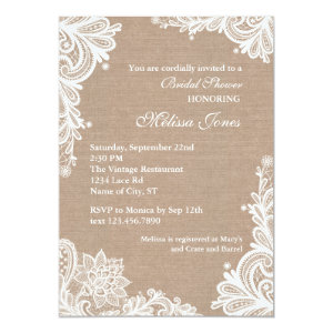 Vintage Burlap and Lace Bridal Shower Invitation