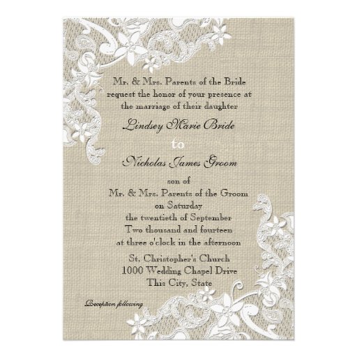 Vintage Burlap and Lace Wedding Personalized Invitation