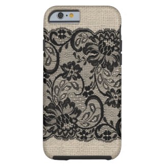 Vintage Burlap & Black Lace iPhone 6 case