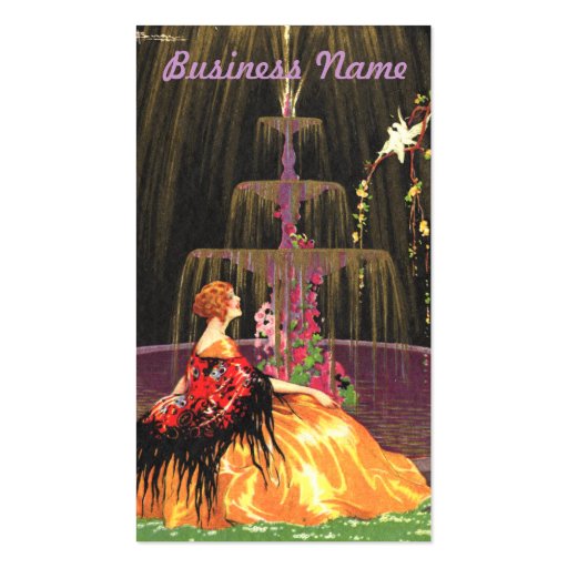 Vintage Business Cards - Lady by a Fountain (front side)