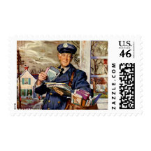 Vintage Business, Mailman Mail Carrier Delivering Postage Stamps