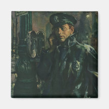 Vintage Business, Policeman on an Emergency Phone Refrigerator Magnet