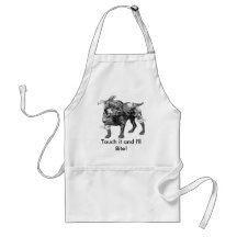 Vintage Butch in BW, Touch it and I'll Bite! Aprons
