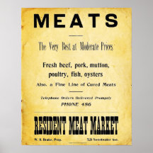 Vintage Butcher Shop Advertisement Sign Poster