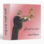Vintage Butler with Tray of Drinks, Glasses, Wine 3 Ring Binders