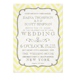 Vintage Butter Yellow Chevron Stripes Wedding Personalized Invitation