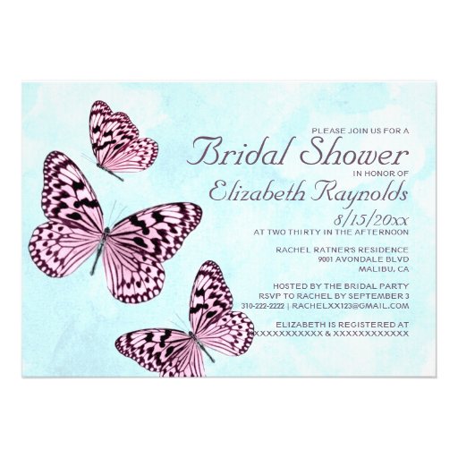 Vintage Butterflies Bridal Shower Invitations