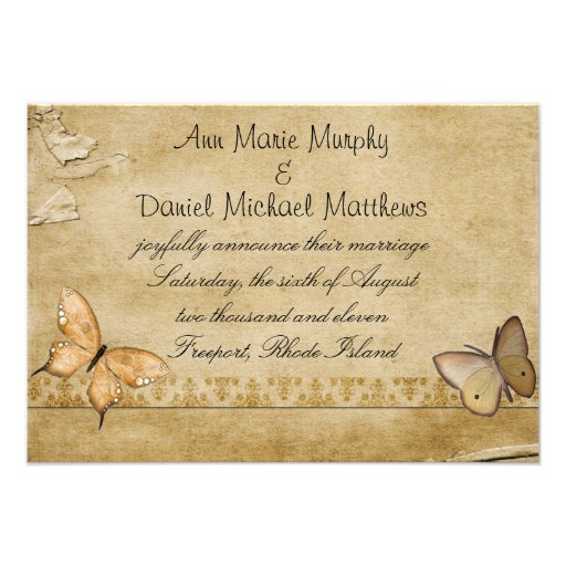 Vintage Butterflies Wedding Announcement