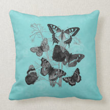 Vintage Butterfly Aqua Pillow