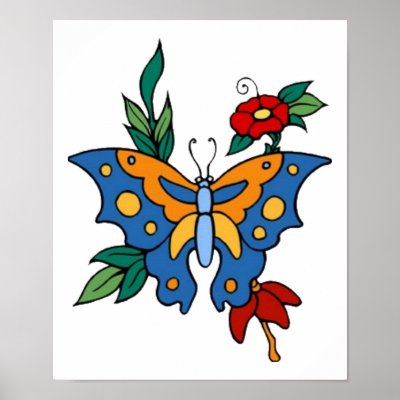 Vintage Butterfly Flower Tattoo Art Posters by vintagegiftmall
