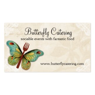 vintage butterfly fork chef catering business card