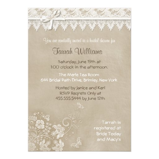 Vintage Butterfly Lace - Bridal Shower Personalized Announcements