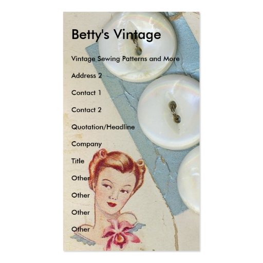 Vintage Buttons, Betty's Vintage Business Card Template (front side)