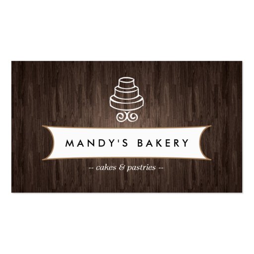 VINTAGE CAKE LOGO on Wood for Bakery, Catering Business Cards (front side)