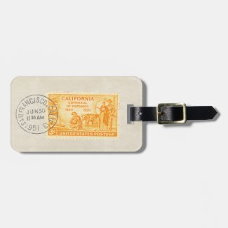 Vintage California 1850 − 1950 Centennial Stamp on Luggage Tag for travellers