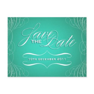 Vintage Calligraphy Save the Date postcard - teal postcard