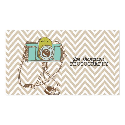 Vintage Camera Chevron Photographer Business Cards (front side)