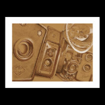 Vintage Cameras - Pencil Drawing in Sepia Tone posters
