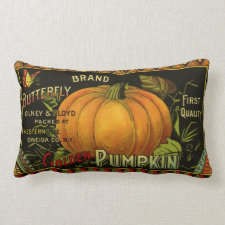 Vintage Can Label Art, Butterfly Pumpkin Vegetable Pillows