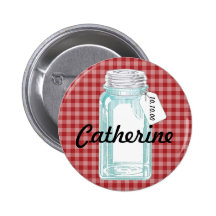 Vintage Canning Jar Red Gingham Design Button
