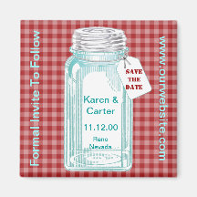 Vintage Canning Jar Red Gingham Design Refrigerator Magnets