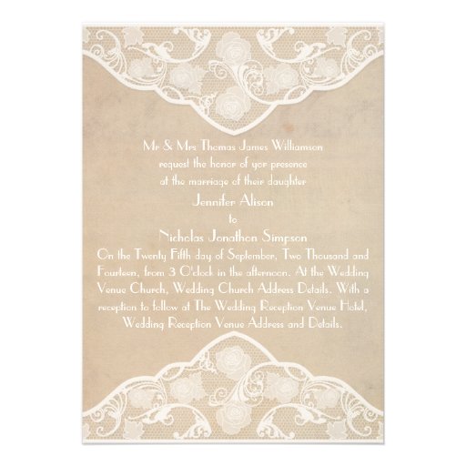 Vintage Canvas and Lace Style Wedding Invite
