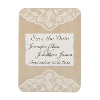 Vintage Canvas, Paper & Lace Style Save the Date Flexible Magnet