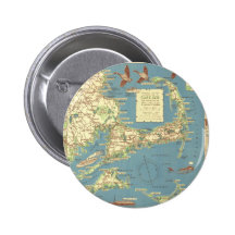 Vintage Cape Cod Map (1940) Pinback Button