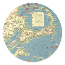 Vintage Cape Cod Map (1940) Round Sticker