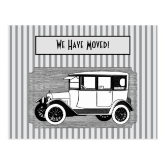 Vintage Car on Gray Stripes Change of Address Postcard