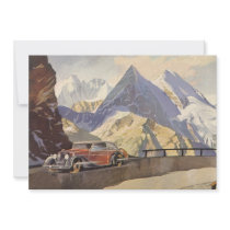 Vintage Car on Mountain Road with Snow in Winter Announcements