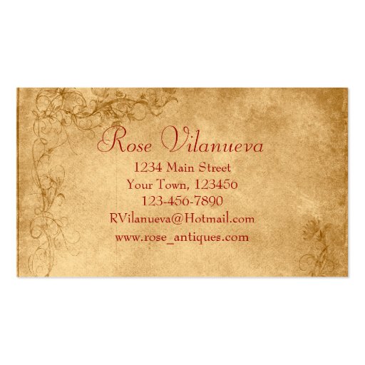 Vintage Caramel Brown & Rose Florist Business Card Template (back side)