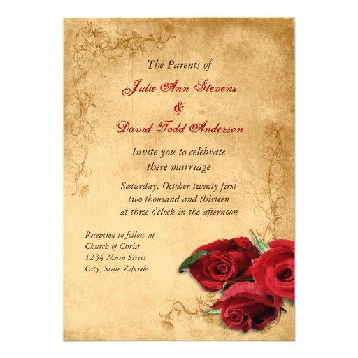 Vintage Caramel Brown & Rose Wedding Personalized Invitation