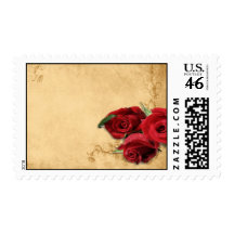 Vintage Caramel Brown & Rose Wedding Postage Stamp