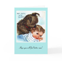 Vintage Card Get Well Puppy And Baby