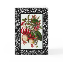 Vintage card Red Floral Black White Frame