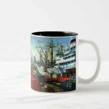 Vintage Cargo Ship Docked Coffee Mug