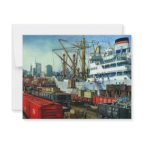 Vintage Cargo Ship Docked Personalized Invitation