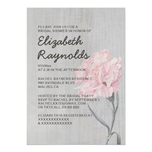 Vintage Carnations Bridal Shower Invitations